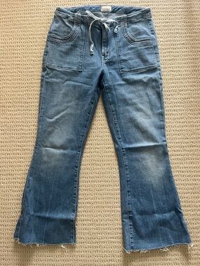 MOTHER Blue Drawstring Ankle Flare Jeans